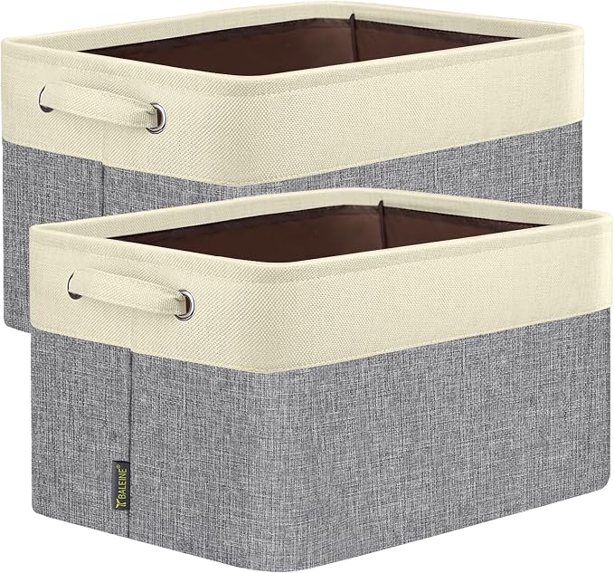 BALEINE 2 Pack Fabric Closet Storage Bins for Shelves, Linen Closet Organizers and Storage, Decorative Baskets for Organizing, Shelf, Clothes, Home, Office (Grey, 12"x8"x8") by BALEINE
