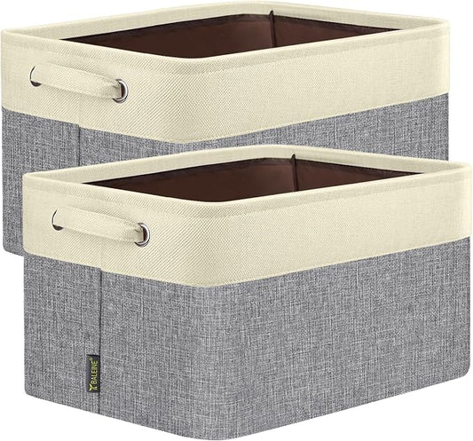 BALEINE 2 Pack Fabric Closet Storage Bins for Shelves, Linen Closet Organizers and Storage, Decorative Baskets for Organizing, Shelf, Clothes, Home, Office (Grey, 15"x11"x9.5") by BALEINE