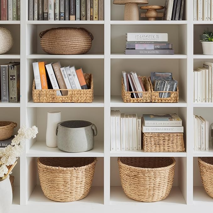 StorageWorks Water Hyacinth Pantry Storage Baskets, Wicker Baskets with Built-in Handles, Handwoven Shelf Baskets for Organizing, Pantry Organizers and Storage, 3 Pack - Image 6