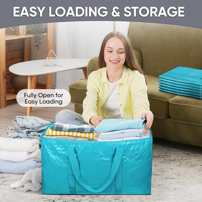 TICONN 8 Pack Extra Large Moving Bags Heavy Duty with Zippers & Carrying Handles, Durable Storage Bags Moving Boxes for Closet Organizers and Storage (8 Pack, Aqua) - Image 7