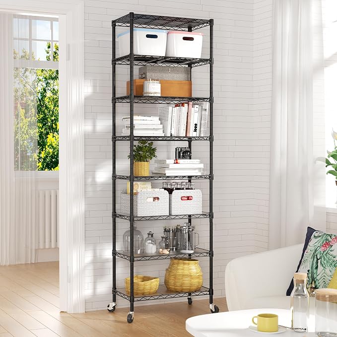 SINGAYE 8 Tier Shelf Organizer Storage Metal Shelves Garage Wire Shelving Unit Pantry Rack Adjustable Standing Storage for Kitchen Closet Laundry Bathroom Pantry 12" D x 22" W x 74" H Black - Image 8