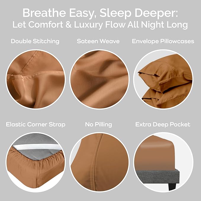 Viscose Bamboo Bed Sheets Full Sizes 4PC Set - Cooling Bedding for Hot Sleepers with Moisture Wicking Technology - Silky Soft 16 Inch Deep Pocket - Almond 54"x75"