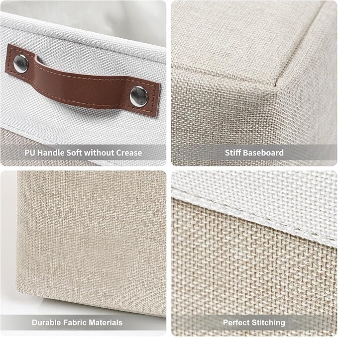 Bagnizer Collapsible Fabric Storage Cubes 11x11 Cube Storage Bins, 4 Pack Closet Baskets Box with Handles for Organizing, Shelf, Toys, Clothes, Home, Office, Nursery (Beige&White) - Image 5