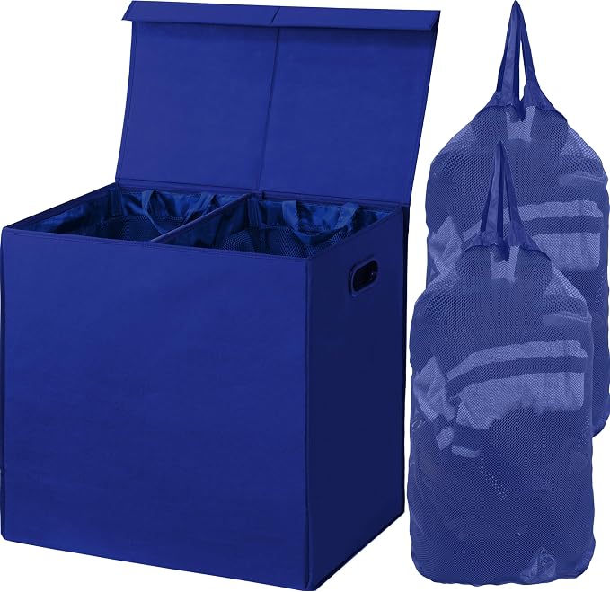 Simple Houseware Double Laundry Hamper with Lid and Removable Bags, Dark Blue by SimpleHouseware