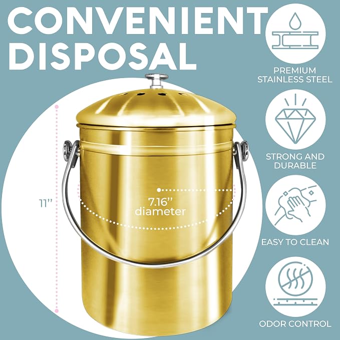 EPICA Countertop Compost Bin Kitchen | 1.3 Gallon | Odorless Composting Bin with Carbon Filters | Indoor Compost Bin with Lid | Stainless Steel Kitchen Composter for Food Scraps & Waste Recycling - Image 4