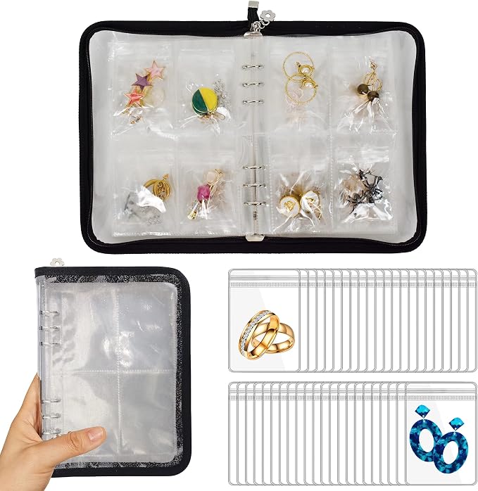 Earring Organizer Case Travel Jewelry Organizer Transparent Jewelry Storage Book for Necklace Bracelet Ring Holder with Small Clear Zippered Pouch by LingLingo