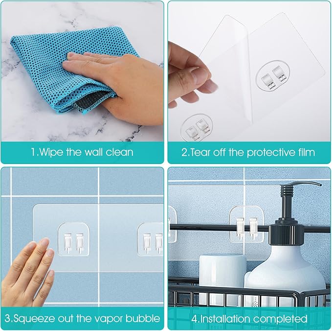 WY LIGHTING LEVEL 4 Pack Shower Caddy Adhesive Replacement, Strong Adhesive Sticker Hooks for Corner Shower Caddy Bathroom Shelf Basket Soap Dish Hanging Hooks Kitchen Accessories No Drilling - Image 6