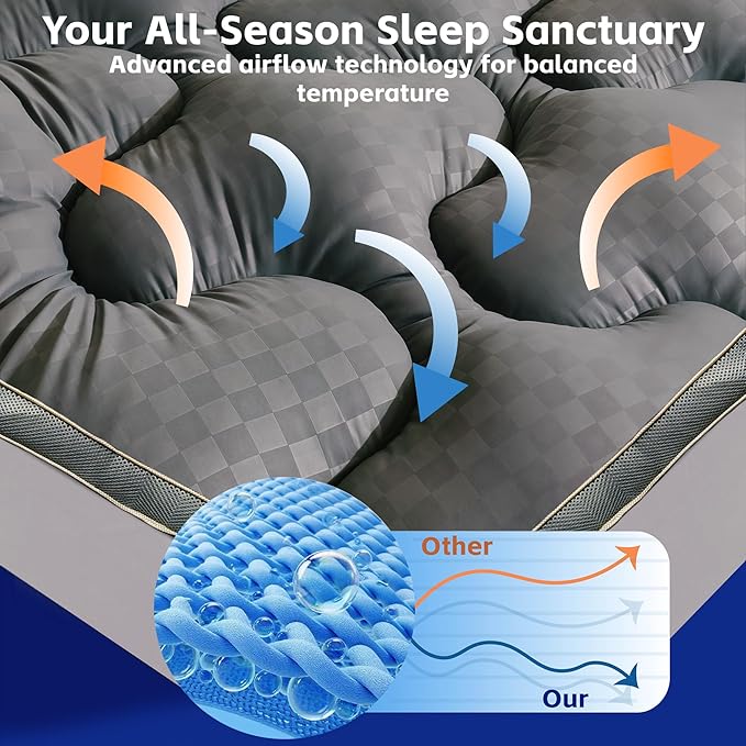 3 Inch Mattress Topper Queen Size Breathable Filled Soft Fluffy Supportive for Back Pain Relief, Bed Mattress Pad Pillow Topper with Extra Thick Padded Protector for 8"-21" Deep Pocket