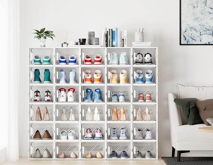 SIMPDIY Shoe Organizer, 12 Pack Shoe Storage Shoe Organizer for Closet, Shoe Boxes Clear Plastic Stackable Shoe Storage Boxes for Size 13 - Image 2