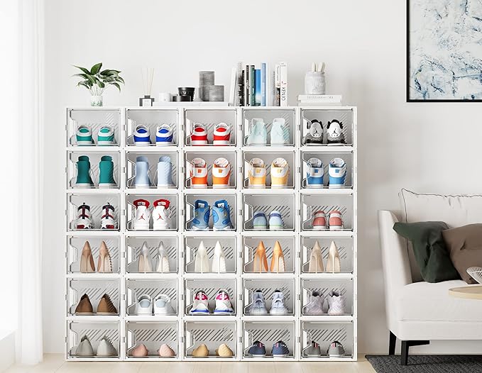 Shoe Storage, 12 Pack X-Large Shoe Organizer for Closet, Shoe Boxes Clear Plastic Stackable Shoe Storage Boxes for Size 13 - Image 2