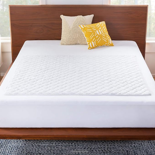 Linenspa Waterproof Mattress Pad – 44" x 52" Non Slip Waterproof Sheet and Mattress Protector – Highly Absorbent, Machine Washable, Quilted – Fits Full & Queen, White