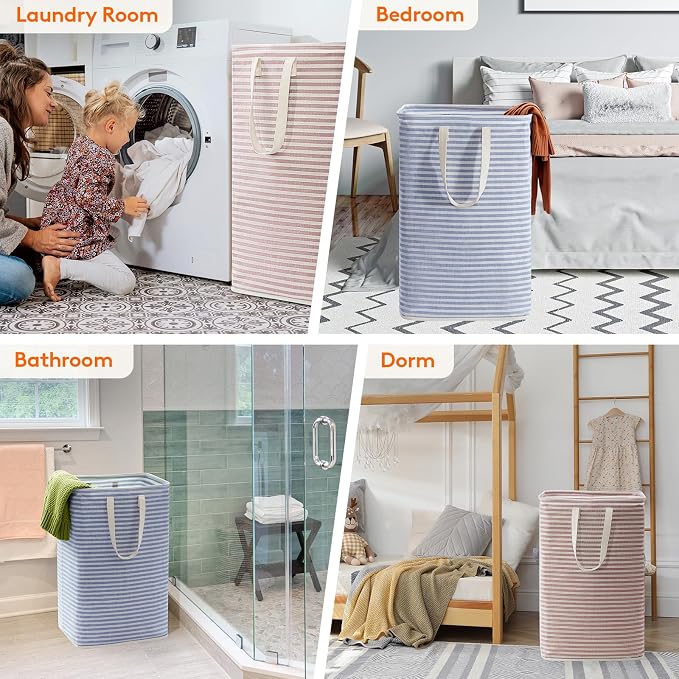 Lifewit 2 Pack Laundry Basket 80L Each, Collapsible Clothes Hamper with Reinforced Handles, Freestanding Waterproof Design for Bedroom and Laundry Room, Pink&Blue 160L Total - Image 7
