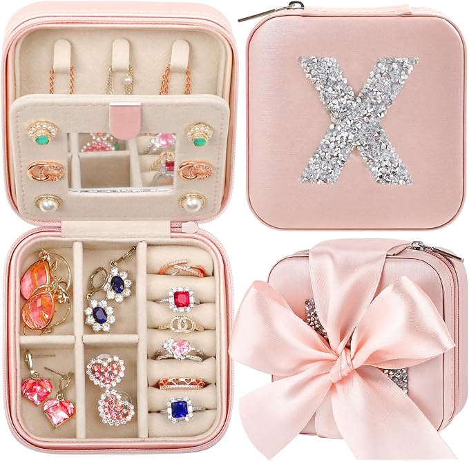 CHMI Bridesmaids Proposal Jewelry Organizer - Personalized Mini Case for Graduation Gifts, Initial Pink by CHMI
