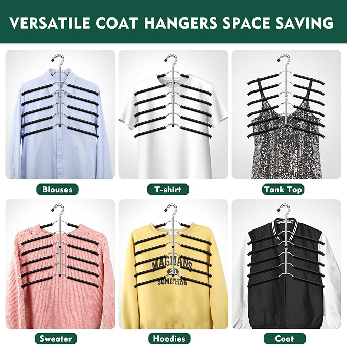 DOIOWN Clothes Hangers Space Saving: 6 Tier Coat Hanger Space Saving Hangers Non Slip Foam Padded Hanger, 3 Pack Black Metal Sweater T Shirt Hangers for Men Women, Closet Organizers and Storage - Image 7