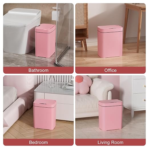 Vanpopubs 2 Pack 2.7 Gal Bathroom Trash Can with Lid, Automatic Trash Can Small Smart Garbage Can Touchless, Slim Motion Sensor Waterproof Plastic Trash Bins for Bedroom Office Kitchen Toilet Pink - Image 9
