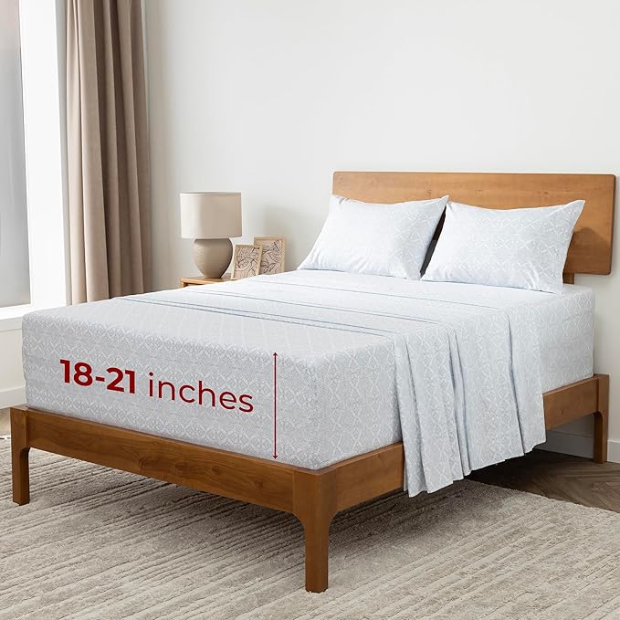 Mellanni Extra Deep King Sheets - 4 PC Iconic Collection Bedding - Hotel Luxury, Ultra Soft, Cooling Bed Sheets - Wrinkle, Fade, Stain Resistant (King, Laced Sky Blue)