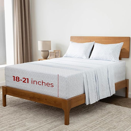 Mellanni Extra Deep Full Sheets - 4 PC Iconic Collection Bedding - Hotel Luxury, Ultra Soft, Cooling Bed Sheets - Wrinkle, Fade, Stain Resistant (Full, Laced Sky Blue)