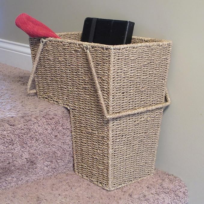 Household Essentials Wicker Stair Basket with Handles, Handwoven Seagrass, Natural - Image 7
