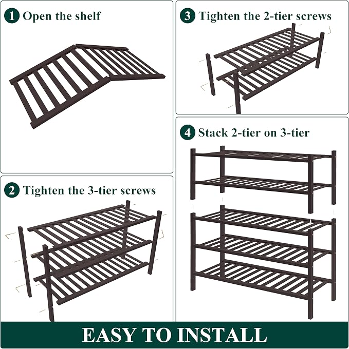 Smiry Bamboo Shoe Rack for Closet, 5 Tier Wooden Stackable Shoe Organizer, Free Standing Shoes Storage Shelf for Entryway, Front Door Entrance, Brown - Image 6