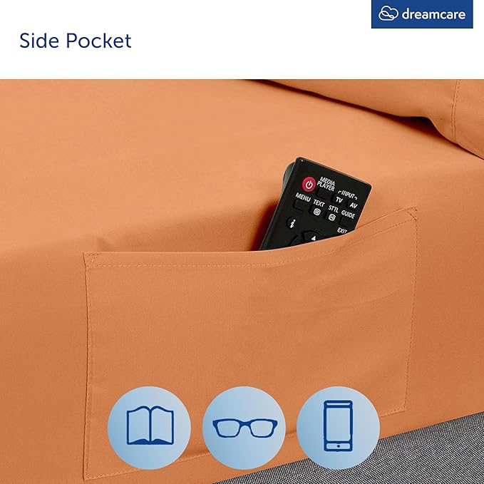DREAMCARE Queen Sheet Set - 6 pcs Breathable Cooling Bed Sheets - up to 15" Deep Pocket Queen Sheets Set with Side Pockets - Extra Soft 100% Brushed Hypoallergenic Hotel Luxury Bedding - Terracota