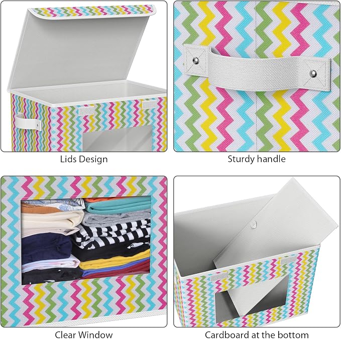 Univivi Fabric Foldable Storage Boxes [4-Pack] Large Collapsible Stackable Storage Bins with Lids, Closet Organizers and Storage Cube Basket for Home, Office, Bedroom (Colorful, 17”x 12” x 12”) - Image 4