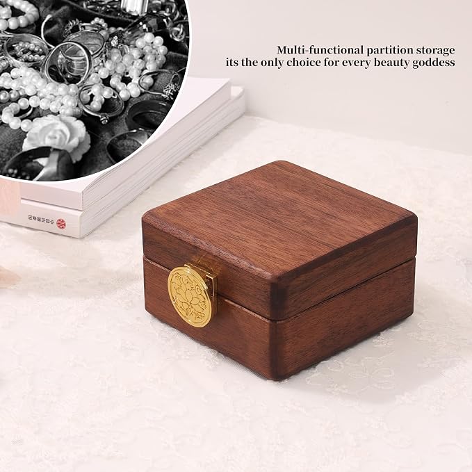 Travel Jewelry Case Wood Small Jewelry Box for Women Wood Jewelry Organizer Storage Holder For Earrings Rings Necklaces Velvet Wooden Jewelry Box With Lock - Image 3