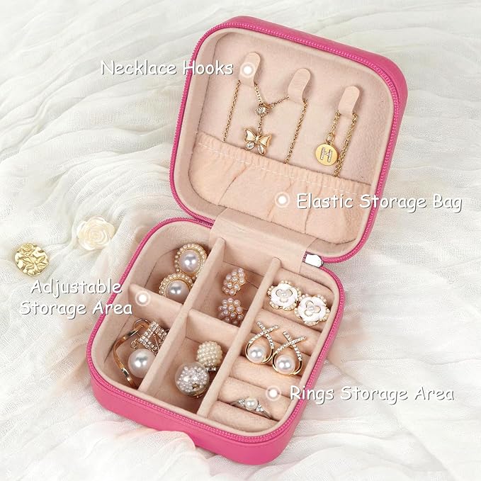 MFXIP Travel Jewelry Case Small Jewelry Box Jewelry Organizer Storage Case Portable PU Leather Mini Jewelry Travel Case for Girls Womens Earring, Necklace, Rings,Bracelets - Image 3