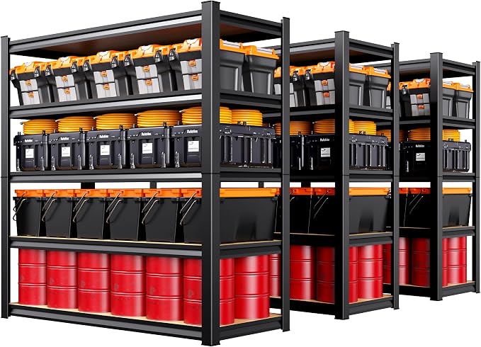 Set of 3 Garage Shelving Heavy Duty, 5-Tier Storage Shelves, Home Storage Rack, Utility Metal Shelf, Adjustable Shelving Unit, for Dorm, Basement, Kitchen,17.7" D x 45.6" W x 71.2" H, Black by Unknown