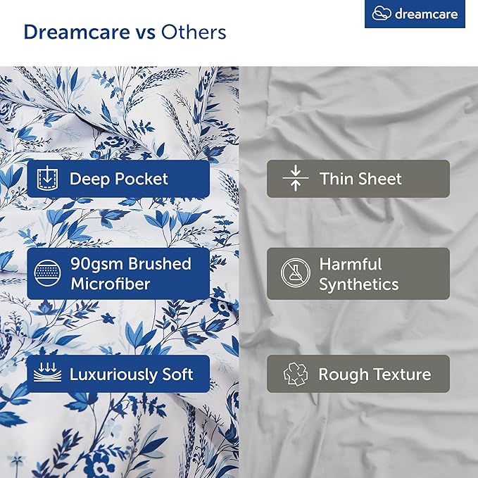 DREAMCARE Twin Sheets - 3 pcs Breathable Cooling Bed Sheets - up to 15" Deep Pocket Twin Bed Sheets with Side Pockets - Extra Soft 100% Brushed Hypoallergenic Hotel Luxury Bedding