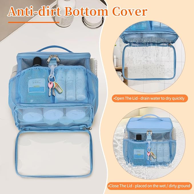 CUBETASTIC Shower Caddy Portable Mesh Shower Tote for Bathroom, Gym, Travel, Camping - Quick Dry Hanging Organizer Toiletry Bag with Handle for College Dorm Room, Men & Women (A# Blue, 9.8") - Image 5
