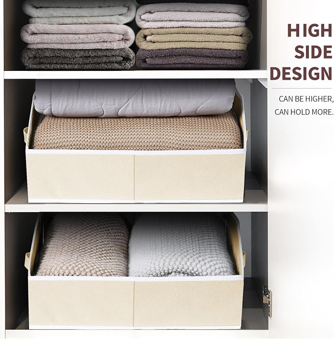 Homsorout Trapezoid Closet Shelf Organizer - Large Baskets for Organizing, Fabric Storage Box for Shelves, Cube Storage Bins for Clothes, Books, Blankets, 3 Pack, Beige - Image 6