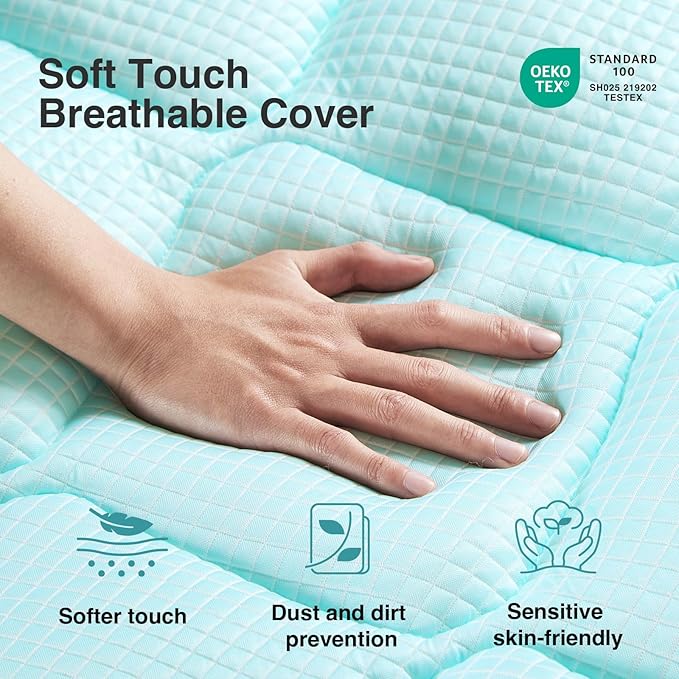 Novilla Cooling Mattress Topper King Size, Cooling Factors Infused Mattress Pad for Hot Sleepers, Breathable Mattress Cover with Deep Pocket, Soft Down Alternative Bed Topper for Back Pain Relief
