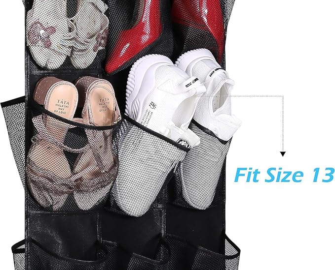 MISSLO 30 Large Pockets Dual Sided Hanging Shoe Rack for Closet Organizer with Rotating Hanger Hanging Shoe Shelves, Black - Image 3