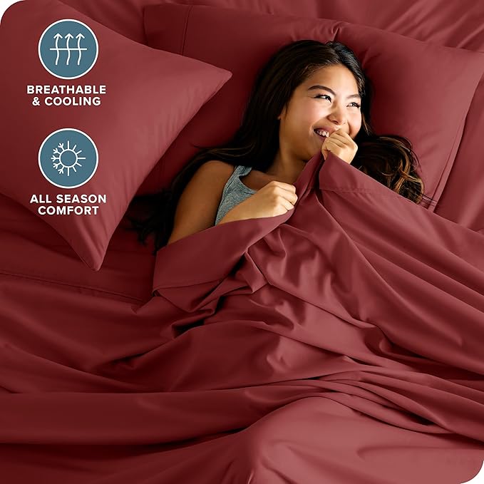 Bare Home Twin XL Sheet Set - 1800 Ultra-Soft Microfiber Twin Extra Long Bed Sheets - Double Brushed - Deep Pockets - Easy Fit - 3 Piece Set - Bedding Sheets & Pillowcases (Twin XL, Rosewood)