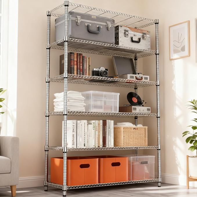 M MZG 2100LBS 47.2" W 6 Tiers Shelf Storage Shelves Metal Shelving Unit Heavy Duty Garage Shelving Adjustable Wire Shelves for Pantry,Kitchen,Garage,Basement,Chrome 17.7" D x 47.2" W x 82.4" H - Image 5