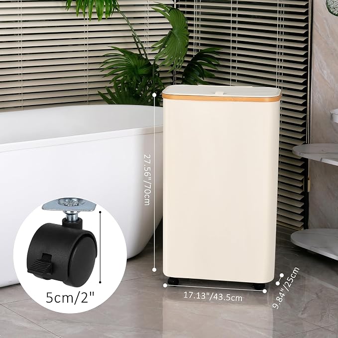 Laundry Basket with Wheels, 75L Beige Clothes Hamper for Laundry, Laundry Hamper with Lid and Inner Bag, for Laundry Room, Bedroom, Dormitory Storage,Beige - Image 2