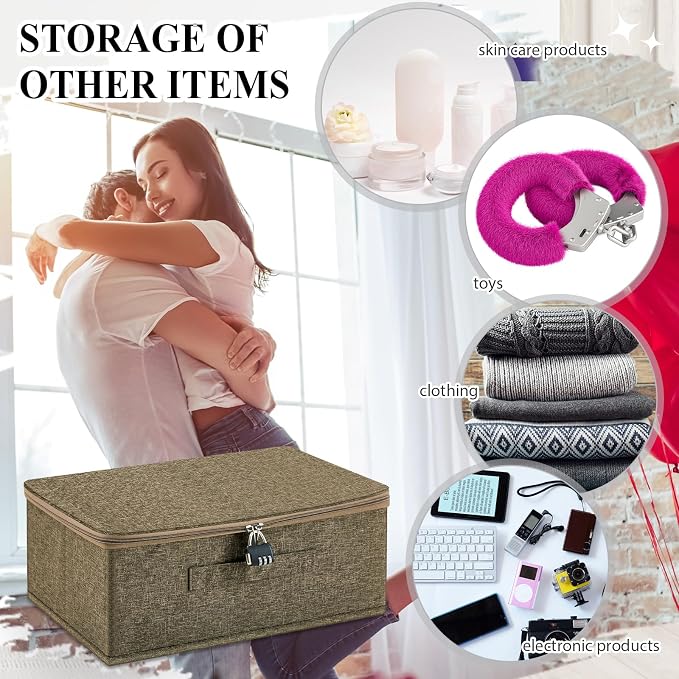 Briwooody Discreet Lockable Toy Bag Storage Organizer Toy Bag Storage Bins Case with Zipper Lid for Women and Men Clothes Container(Coffee,15 x 10 x 6.3 Inch) - Image 6