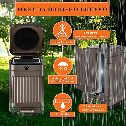 Dog Poop Trash Can Outside, 5L/1.3Gal Metal Dog Waste Trash Can with Lid, Foot Pedal, Pet Waste Container with 40 Bags, Poop Bucket with Lid Soft Close for Pet, Brown - Image 4