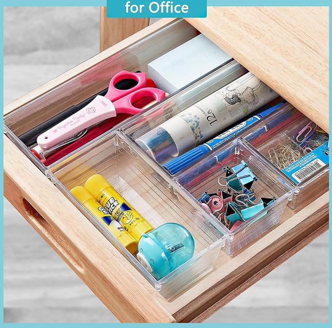 DCA 12 Pack Clear Drawer Organizer, 4 Sizes Makeup organizer, Vanity Organizer for Gadgets,Kitchen,Bathroom,Office - Image 4