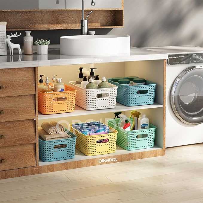 ORGIDOL Plastic Storage Basket with Lids 10 Pack Stackable Colorful Storage Bins Containers with Lid, Decorative Storage Boxes for Organizing Shelves, Drawers, Playroom, Classroom, Office, Closet - Image 5