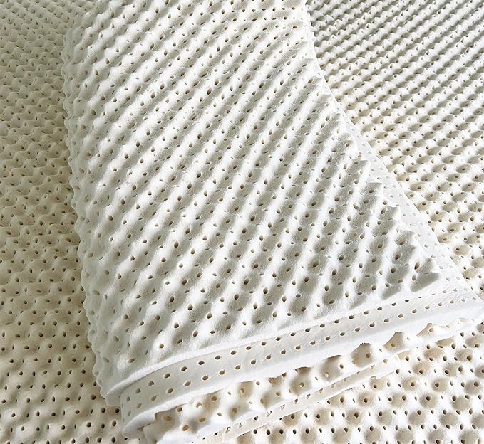 2.4" Green Natural Organic Egg Crate Latex Mattress Topper Full Size - Medium Firm - GOLS Certified Convoluted Foam - Pressure Point Back Pain Relief Sleep Cool Bed Pad