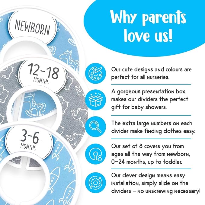 Eli with Love Baby Closet Dividers (Baby Blue) – Fits 1.5" Rod - Set of 8 Baby Clothes Organizers – Organize Nursery Hangers Size/Age - Image 5