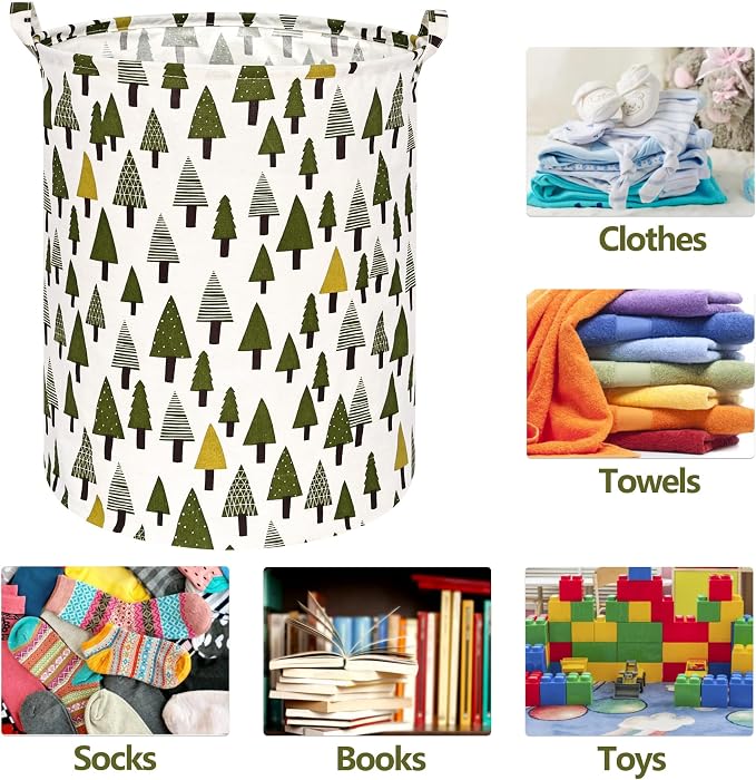 Collapsible Kids Laundry Basket Clothes Hamper, Foldable Storage Organizer Bin, Toy Clothes Storage with Handles for Boys Girls Bedroom, Room Decor Christmas Tree - Image 2