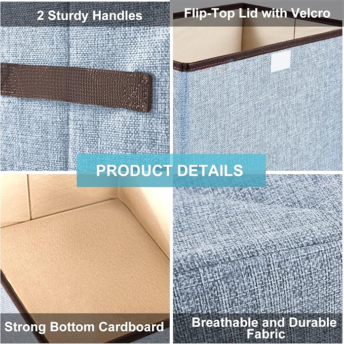 Bagnizer Foldable Storage Bins with Lids, Decorative Storage Baskets, Large Storage Boxes for Home, Office, Bedroom, Closet, Blue, Medium, 4 Pack 14.6 x 9.5 x 9.5” - Image 2
