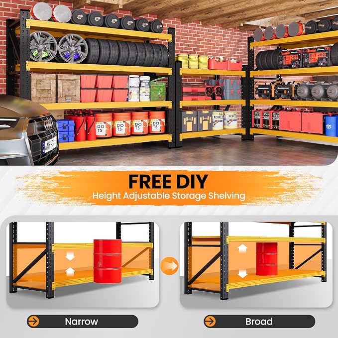 48" W Metal Garage Shelf Heavy Duty, 3000LBS Metal Shelving Units, 4 Tier Tall Steel Shelving, 24" Deep Steel Shelf Rack , Adjustable Utility Standing Shelf for Warehouse/Shop 48"W x 24"D x 70"H - Image 4