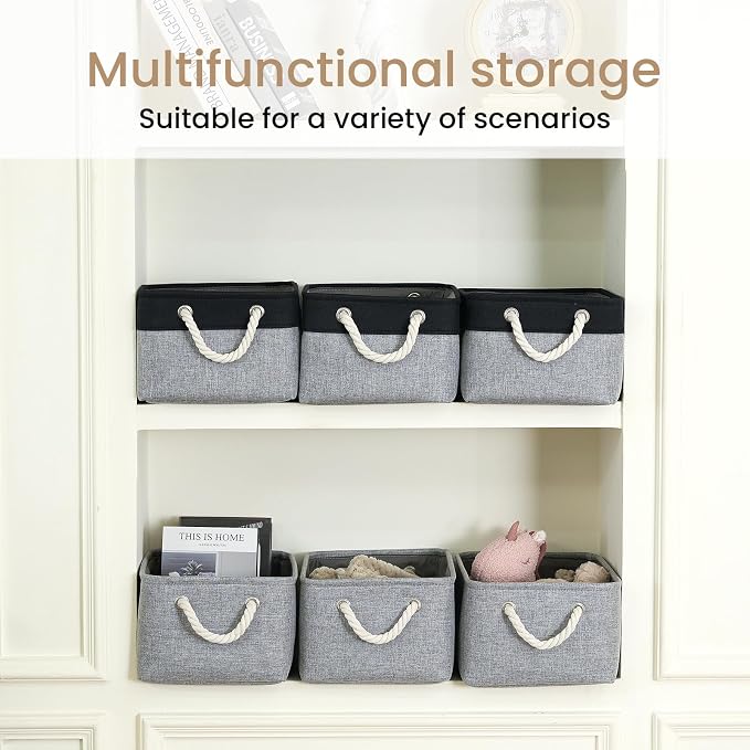 Storage Baskets for Shelves 13.8x9.8x6.7 Inch, Foldable Fabric Storage Bins with Handles, Small Storage Baskets for Organizing Closet, Office, Home Organization (6-Pack, Gray) - Image 6