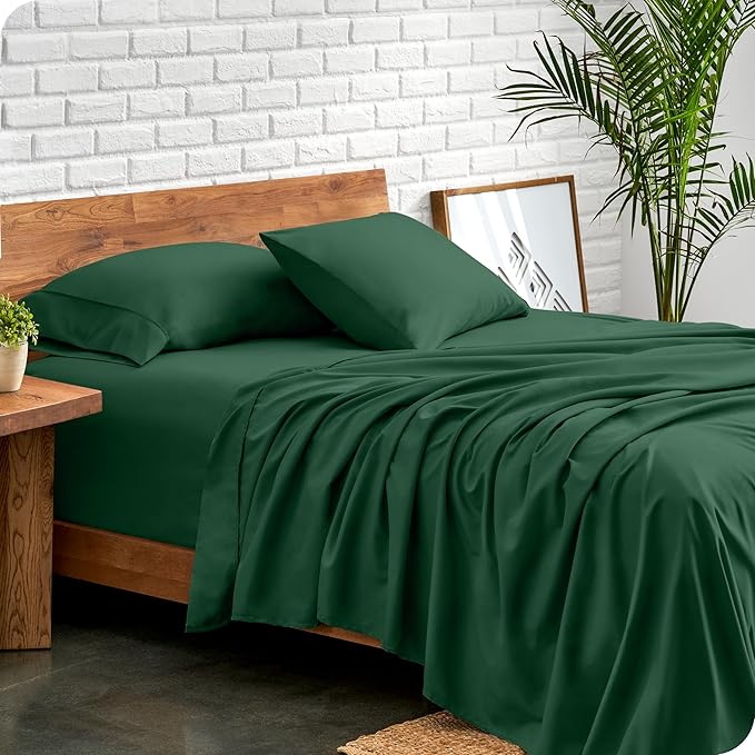Bare Home Queen Sheet Set - 1800 Ultra-Soft Microfiber Queen Bed Sheets - Double Brushed - Deep Pockets - Easy Fit - 4 Piece Set - Bedding Sheets & Pillowcases (Queen, Forest Green)