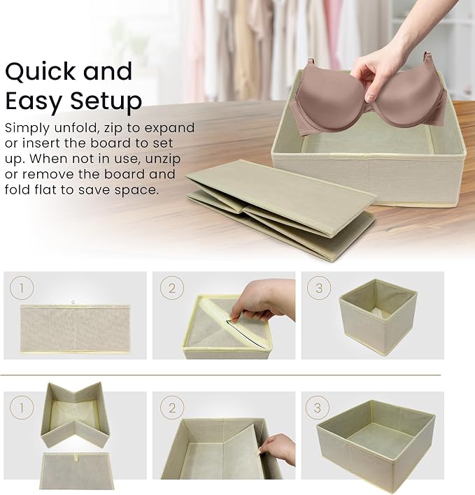 Reli. Drawer Organizer Clothes (14 Pack) | Dresser Drawer Organizers & Nursery Organization | Foldable Fabric Dresser Storage Dividers for Bras, Nursery, Changing Table, Baby Clothes, Clothing (Beige) - Image 5