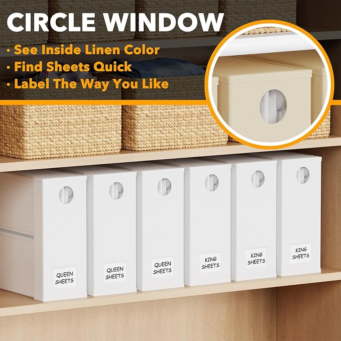 SpaceAid 6 Pack Bed Sheet Organizers and Storage, Foldable Sheet Organizer with Window for Linen Closet, Set Folder Keeper for Queen & King Size Bedding Storage (White) - Image 4