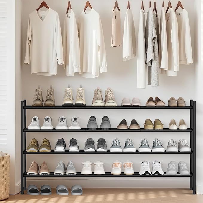 STORAGE MANIAC Long Expandable Shoe Rack, 24 Pairs Metal Wide Stackable Shoe Rack, Adjustable Shoes Shelf, Freestanding Shoes Organizer for Closet, Entryway, Hallway, Garage, Front Door, 4 Tiers - Image 6